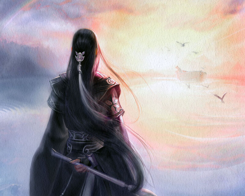 Person with Long Hair — Black, Serene