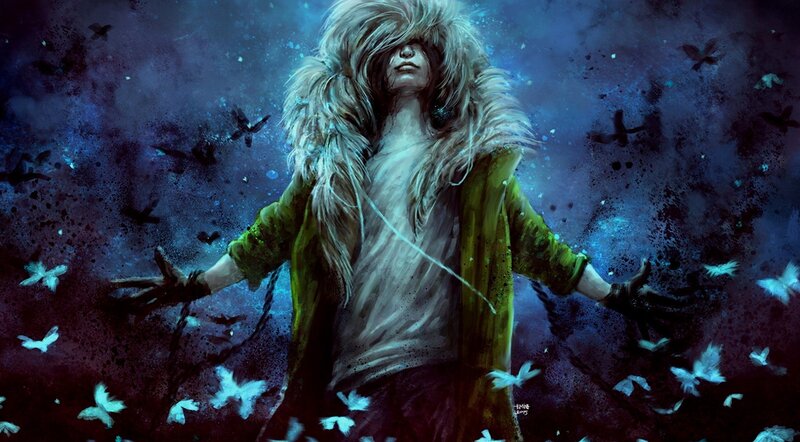 Person with Long Hair — Blue, Dramatic, Night