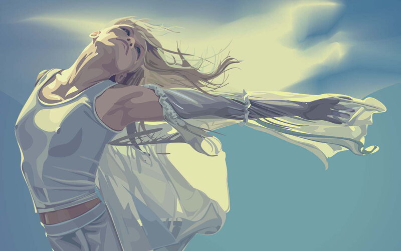 Person with Long Hair — Blue, Dramatic
