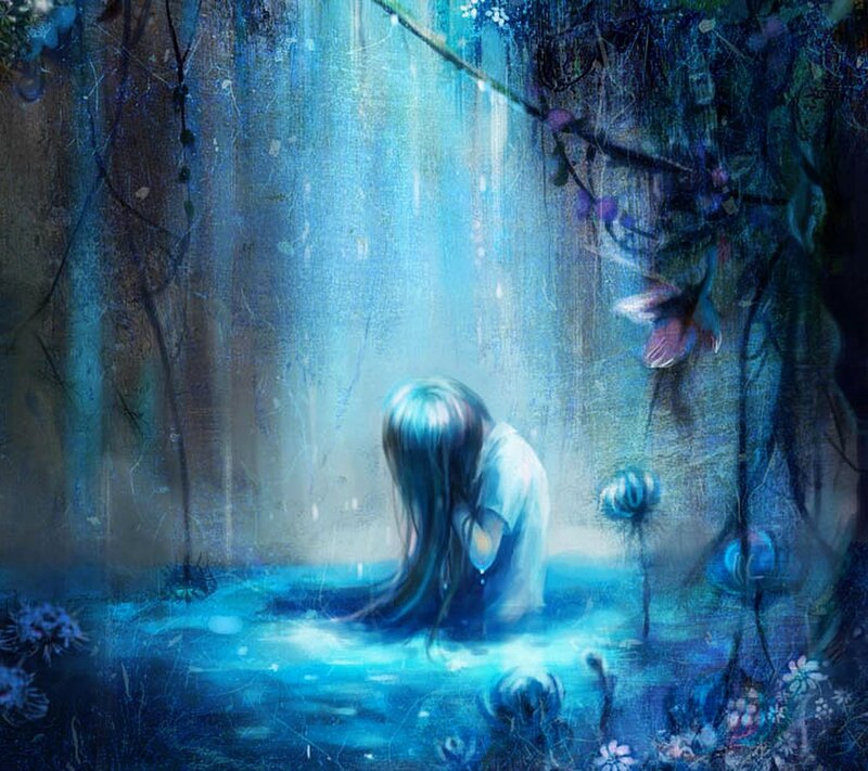 Person with Long Hair — Blue, Dreamy