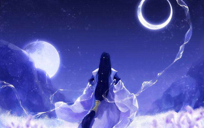 Person with Long Hair — Blue, Serene