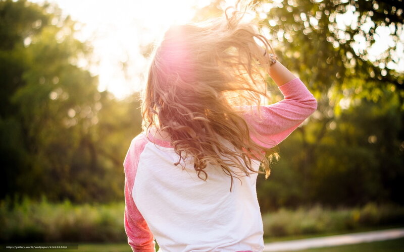 Person with Long Hair — Green, Serene, Sunset, Photograph