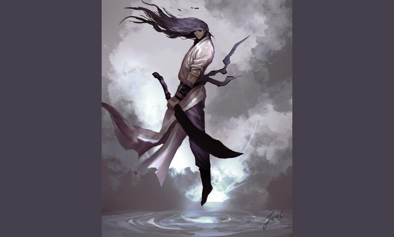 Person with Long Hair Holding Sword