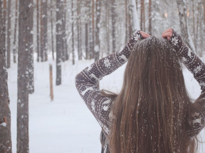 Person with Long Hair in Snow