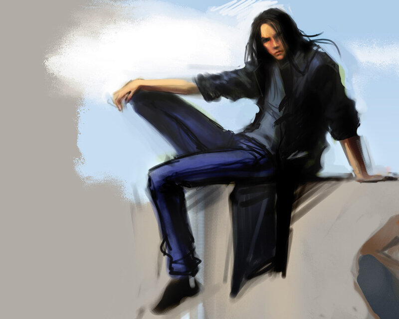 Person with Long Hair Sitting