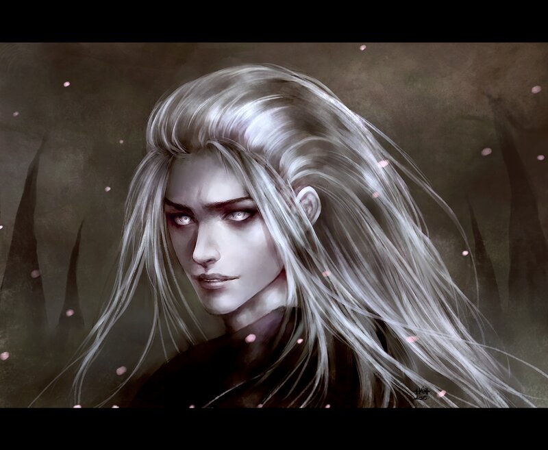 Person with Long White Hair — Gray