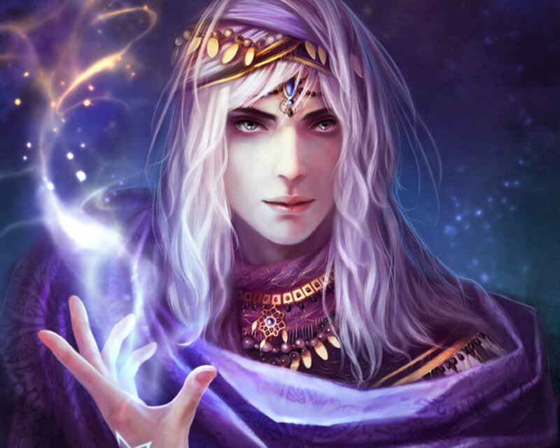 Person with Long White Hair — Purple