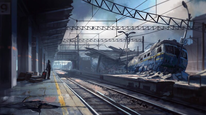 Person with Luggage at Station