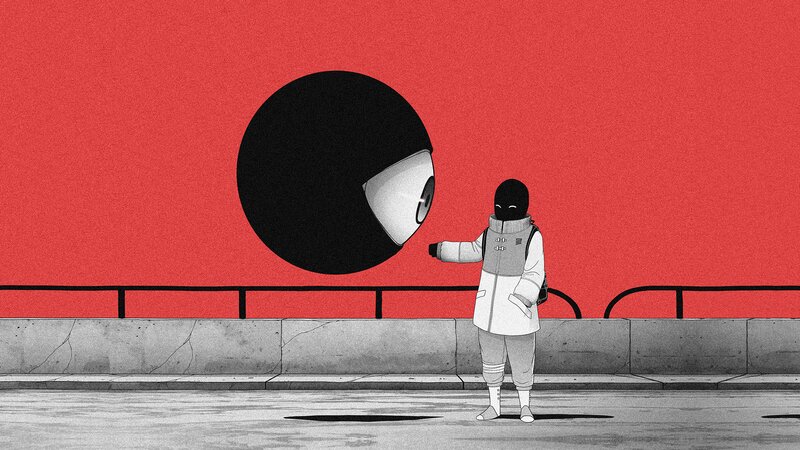 Person with Mask and Eye — Red