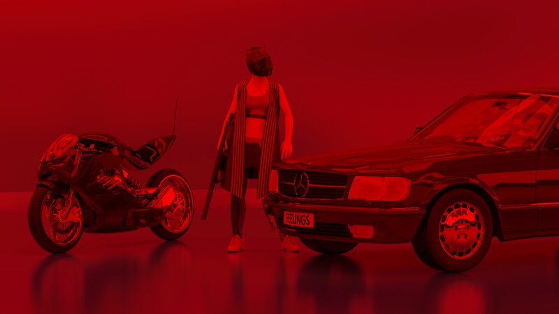 Person with Motorcycle and Car