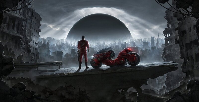 Person with Motorcycle — Red, Dramatic