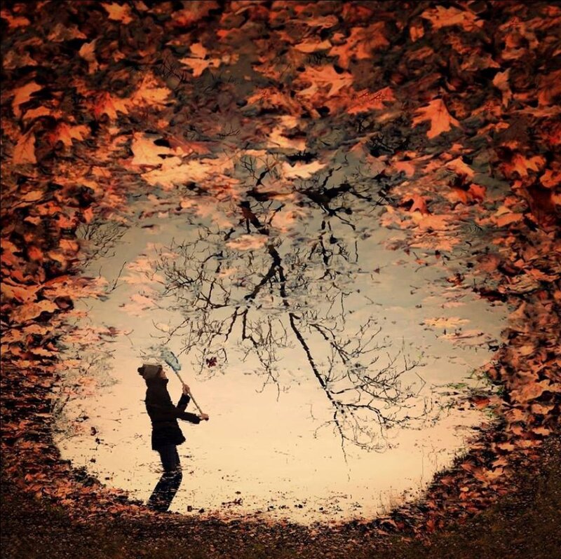 Person with Net in Puddle
