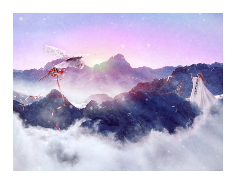 Person with Owl in Mountains
