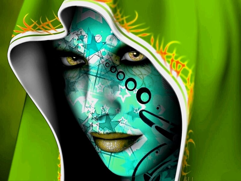 Person with Painted Face — Green