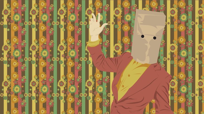 person with paper bag head