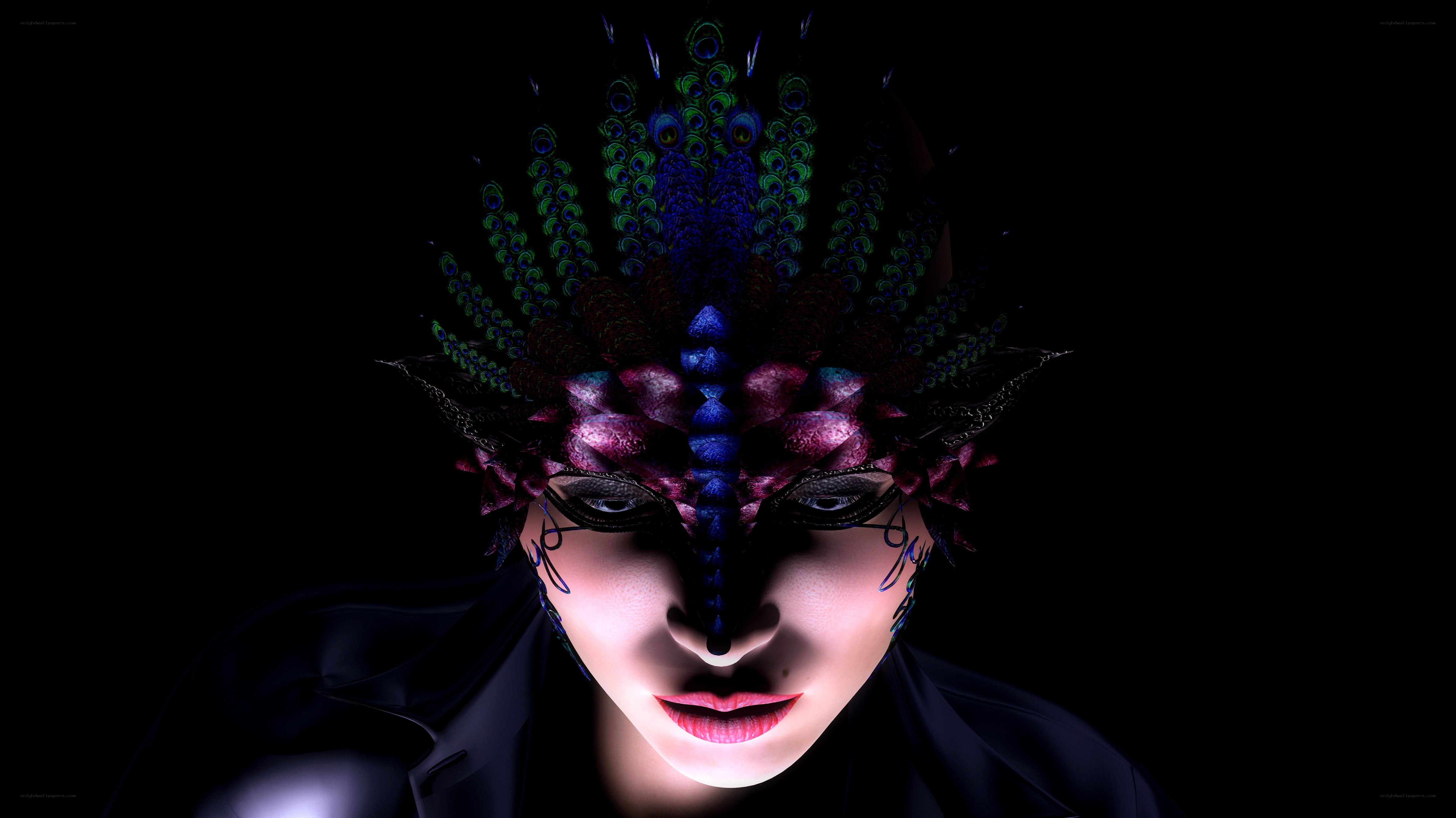 person with peacock mask