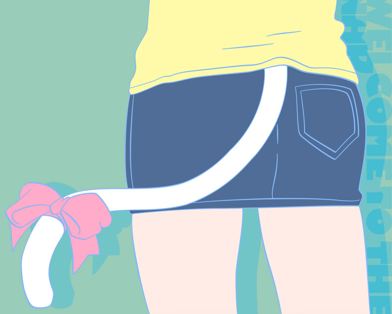 person with pink bow on shorts