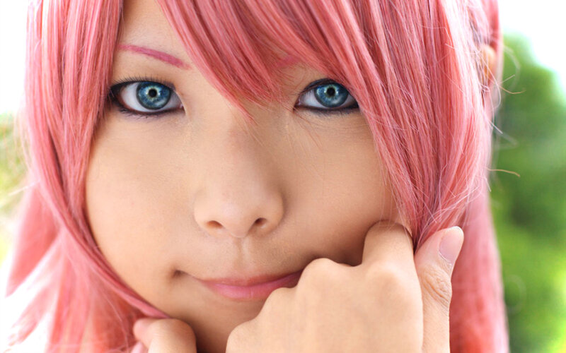 Person with Pink Hair — Calm, Afternoon, Photograph, Blue Eyes