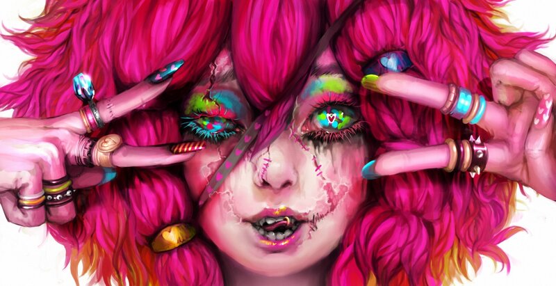 Person with Pink Hair — Dramatic, Digital Art, Hands