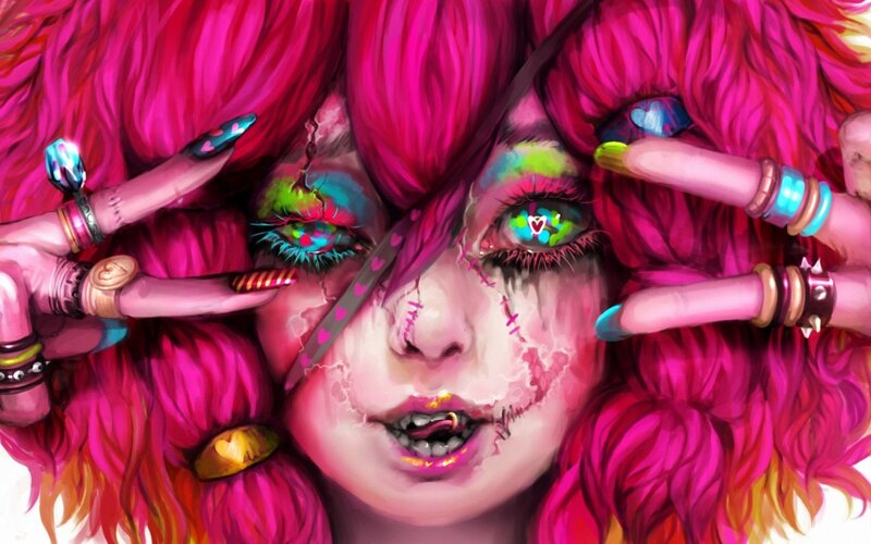 Person with Pink Hair — Dramatic, Digital Art, Long Nails