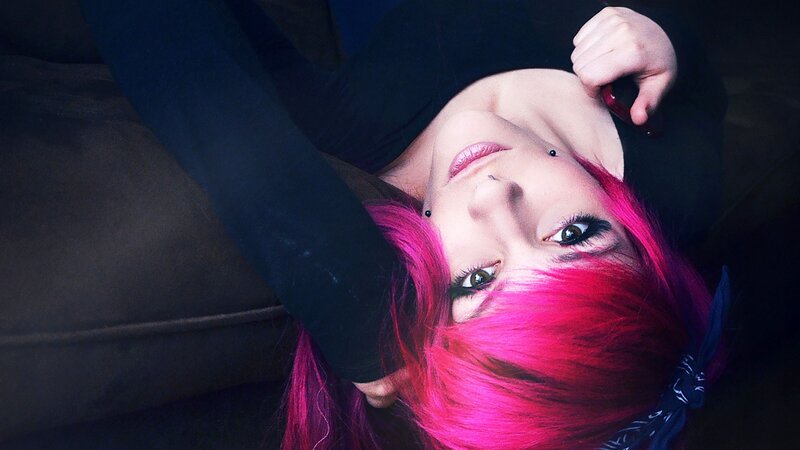 Person with Pink Hair — Dramatic, Night, Photograph, Bandana