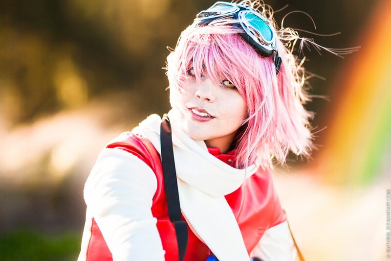 Person with Pink Hair — Dramatic, Sunset, Photograph, Goggles