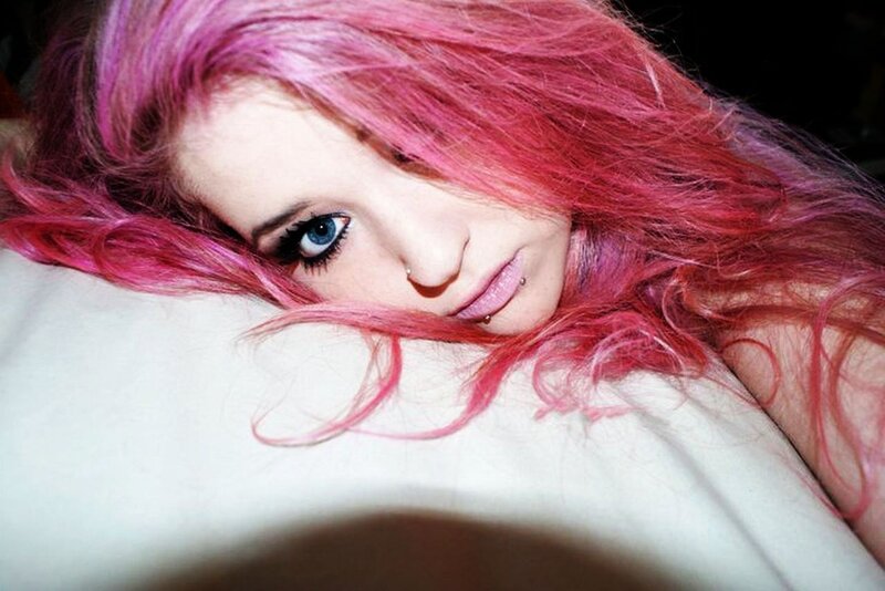 Person with Pink Hair — Intense, Photograph, Blue Eyes