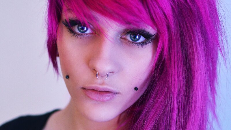 Person with Pink Hair — Intense, Photograph, Piercings