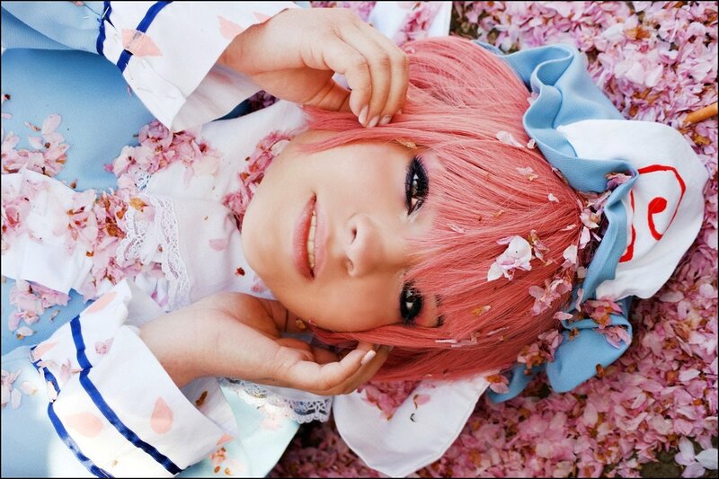 Person with Pink Hair — Serene, Spring, Photograph, Cherry Blossoms