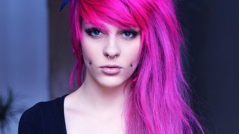 Person with Pink Hair — Serious, Photograph, Piercings