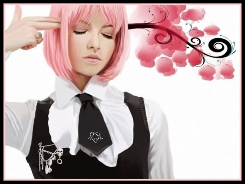 Person with Pink Hair — White