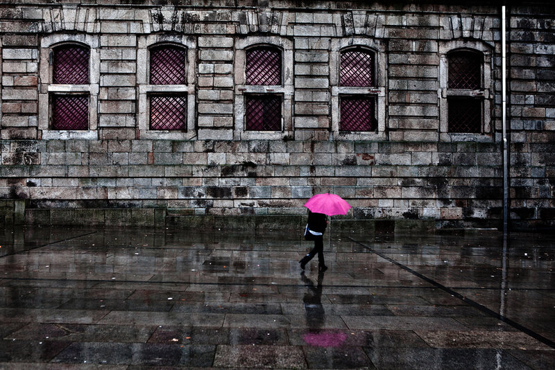 Person with Pink Umbrella — Gray