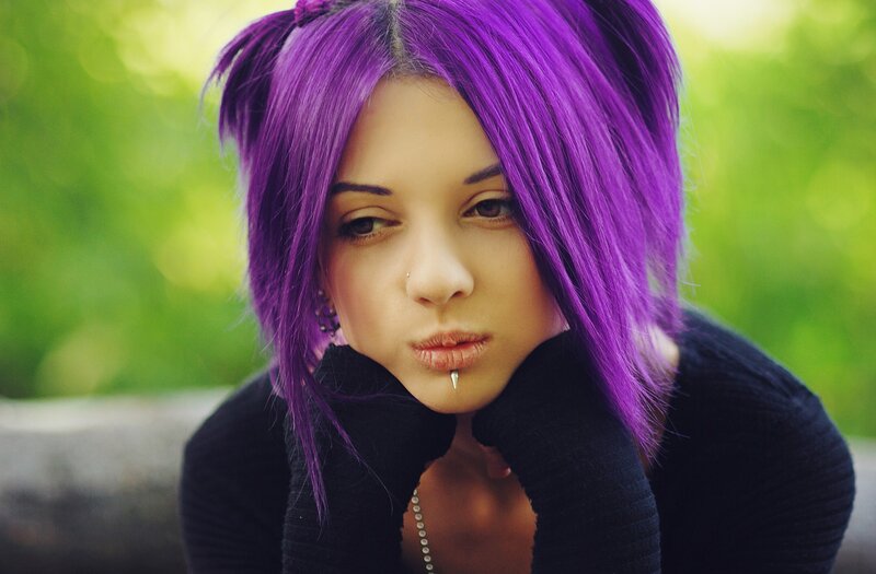 Person with Purple Hair — Contemplative, Photograph