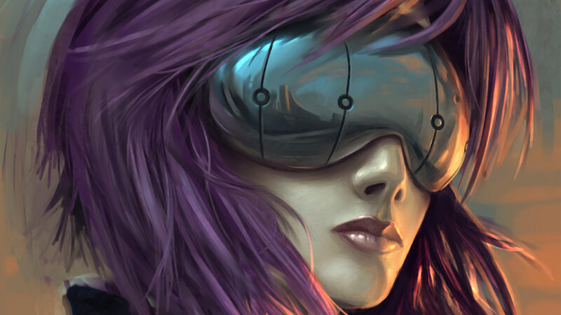 Person with Purple Hair — Dramatic, Sunset, Digital Art
