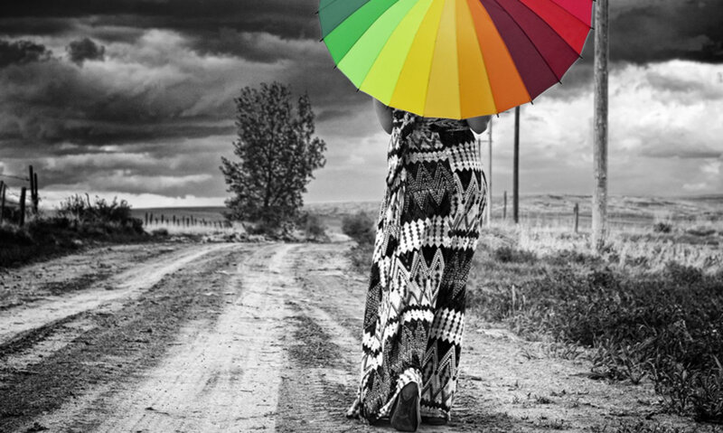 Person with Rainbow Umbrella — Black