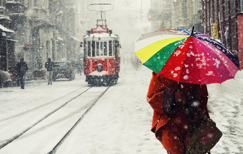 Person with Rainbow Umbrella — Red