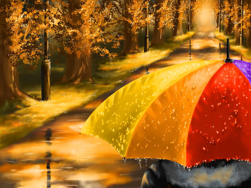 Person with Rainbow Umbrella — Yellow, Serene
