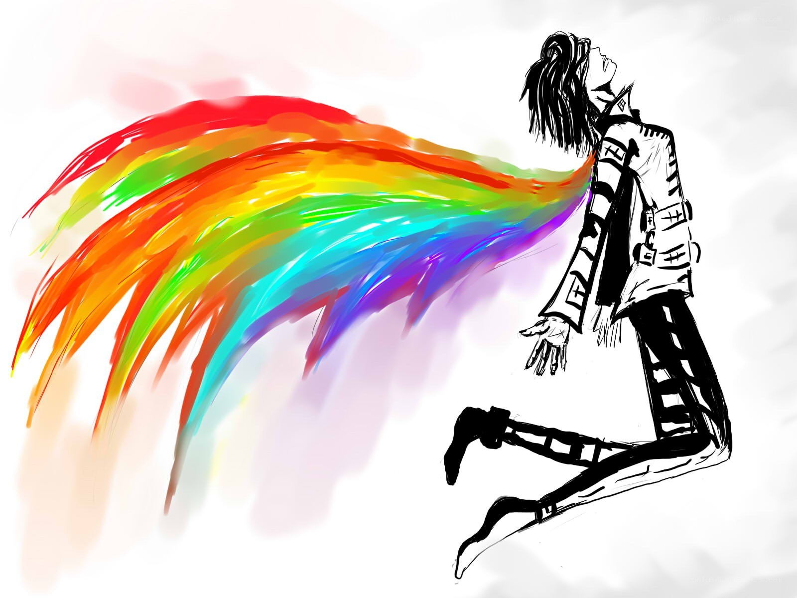 person with rainbow wings