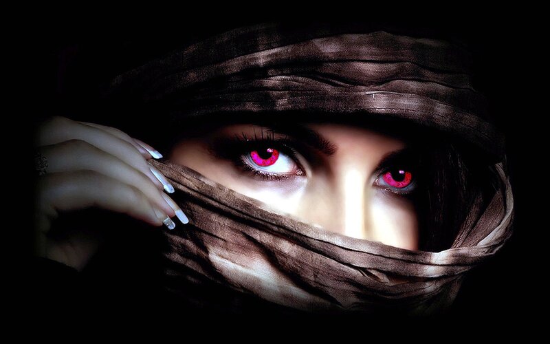Person with Red Eyes — Black, Dramatic, Night, Digital Art