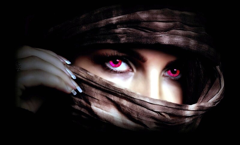 Person with Red Eyes — Black, Dramatic, Night