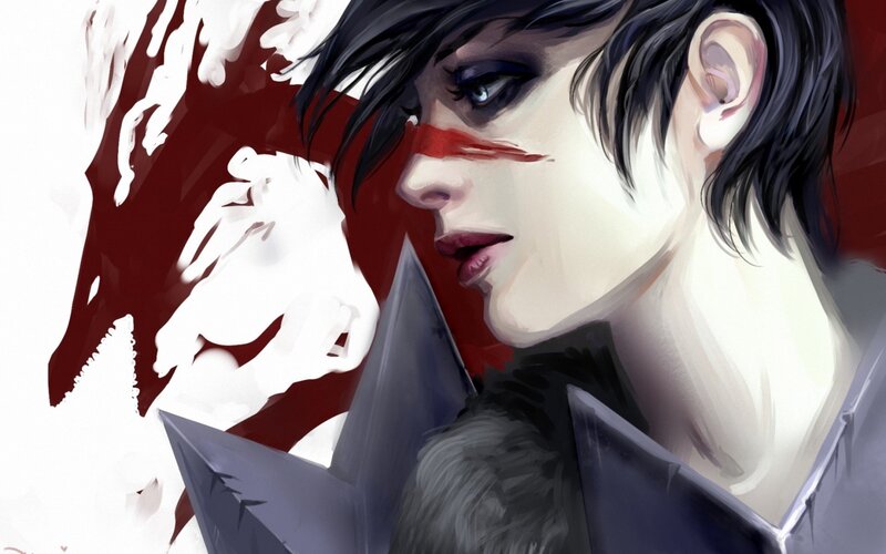 Person with Red Face Paint — White