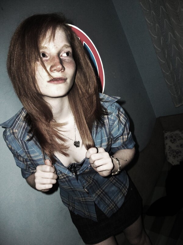 Person with Red Hair — Blue, Dramatic, Night, Photograph, Plaid Shirt