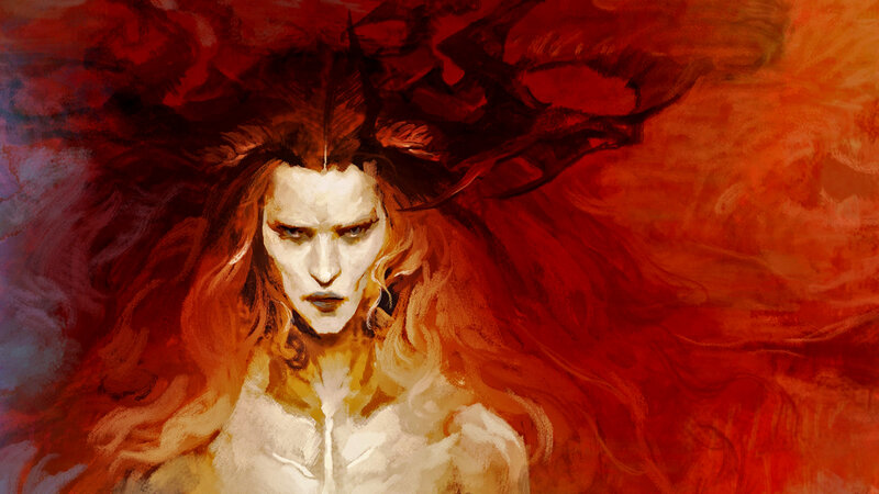 Person with Red Hair — Dramatic, Digital Art, Face, Background