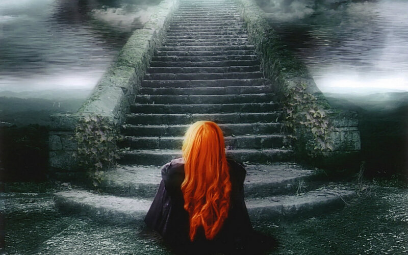 Person with Red Hair — Dramatic, Digital Art, Stairs