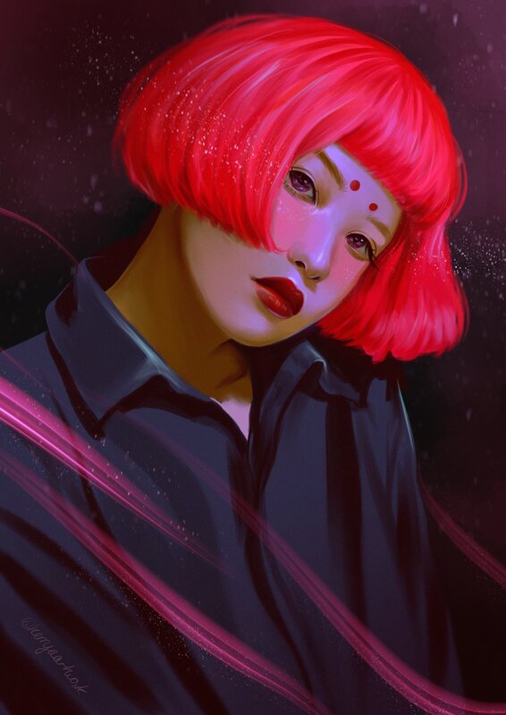 Person with Red Hair — Dramatic, Night, Digital Art, Red Hair