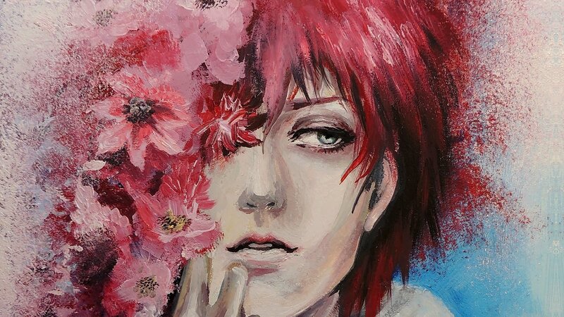 Person with Red Hair — Dramatic, Painting, Flowers