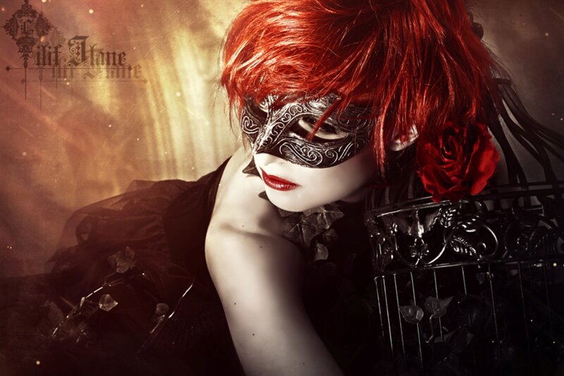 Person with Red Hair — Dramatic, Photograph, Mask, Rose