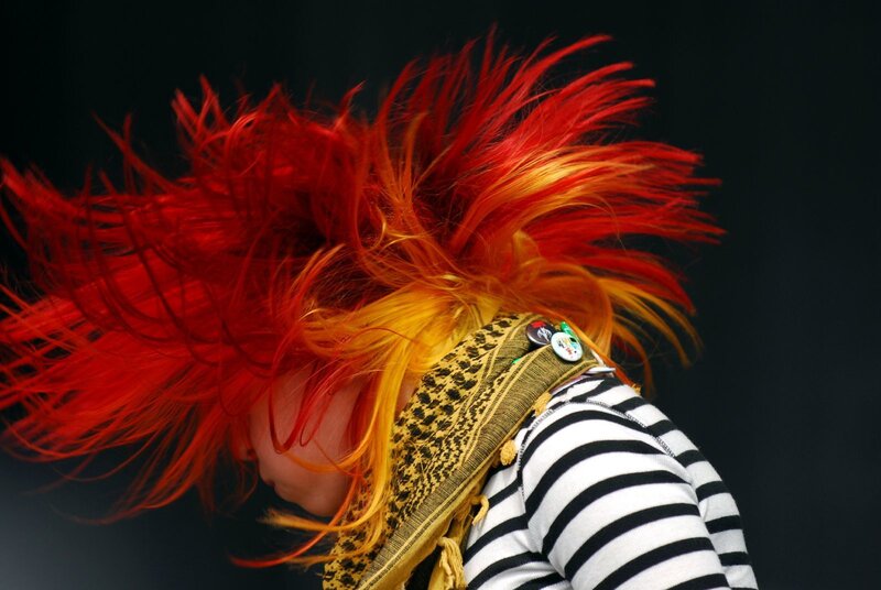 Person with Red Hair — Dramatic, Photograph, Striped Shirt