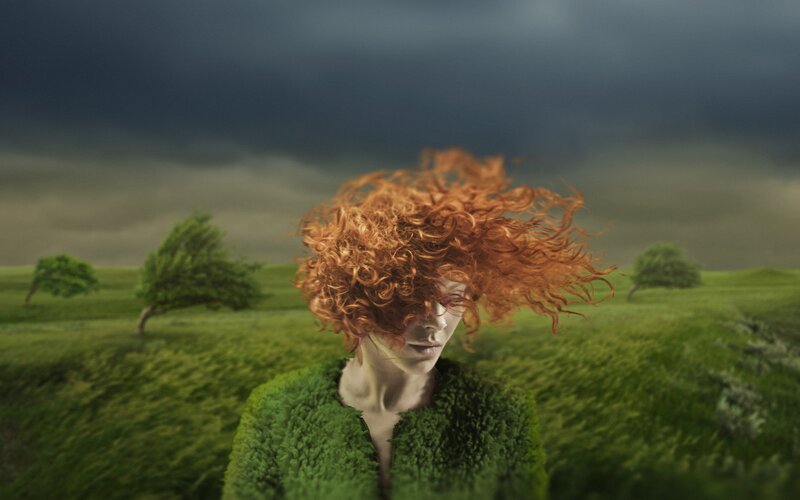 Person with Red Hair — Green, Dramatic, Digital Art
