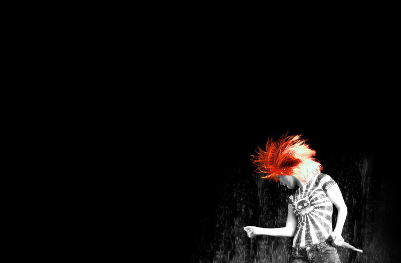 person with red hair in motion